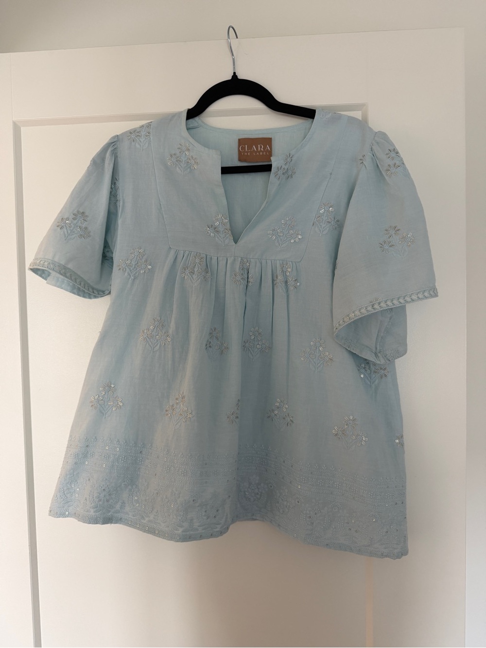 Clara Sunwoo Light Blue Embroidered Top